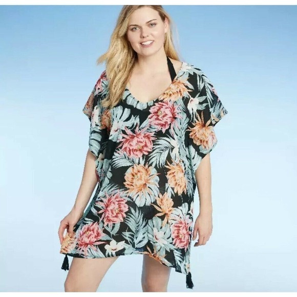 Konasol Kimono Swim Cover up Floral Lattice Kaftan Black Size Xlarge - Picture 1 of 7